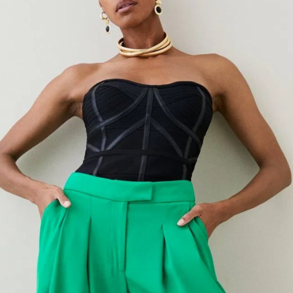 NWOT - Karen Millen Bandage Knit And Pu Trim Corset - Size Small